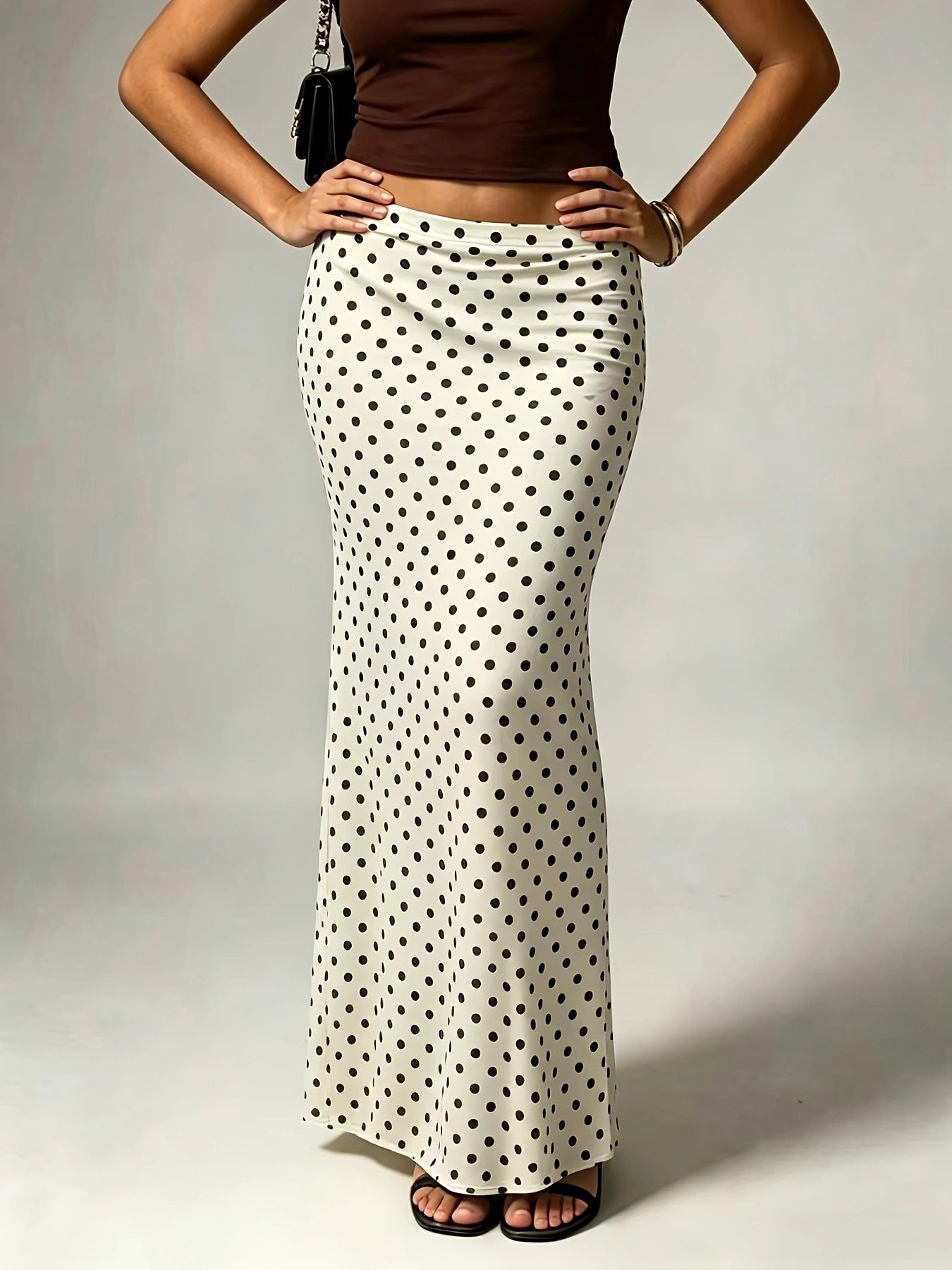 High Waisted Polka Dot Maxi Skirt