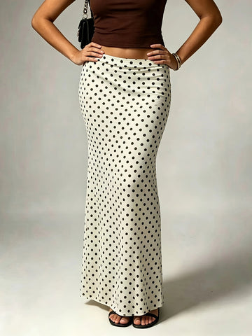 High Waisted Polka Dot Maxi Skirt