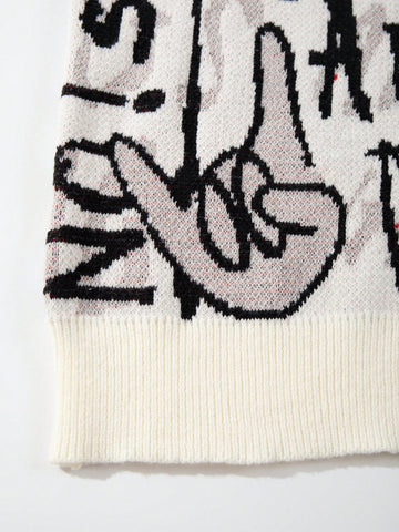 Oversized Graphic Print Knit Cardigan