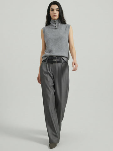 SAÏA Pinstripe High-Waisted Tailored Pants-Gray
