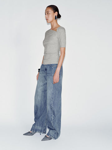 Asymmetric Neck Ruched Skinny Fit T-Shirt
