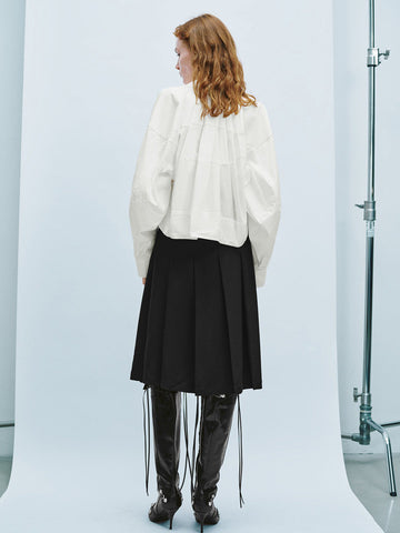 Urban Revivo Pleated Midi Straight Skirt-Black