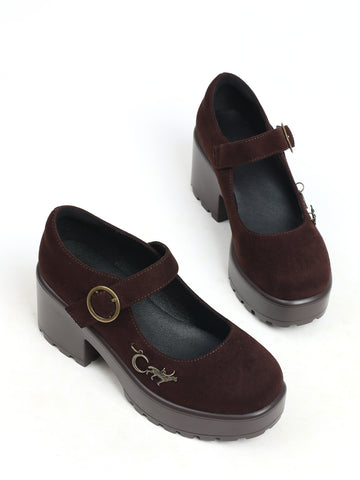 Chunky Platform Suede Mary Jane Shoes