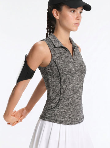 Sleeveless Zip Up Golf Polo Shirt