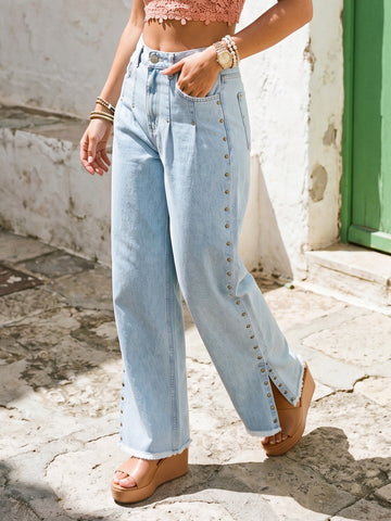 Wide Leg Stud Detail Jeans