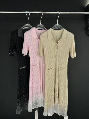 Elegant Ribbed Knit Polo Dress
