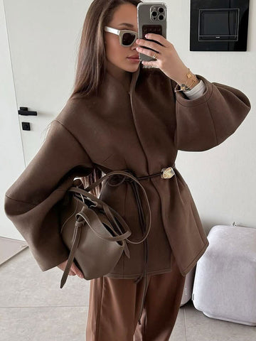 Oversized Wool Blend Wrap Coat