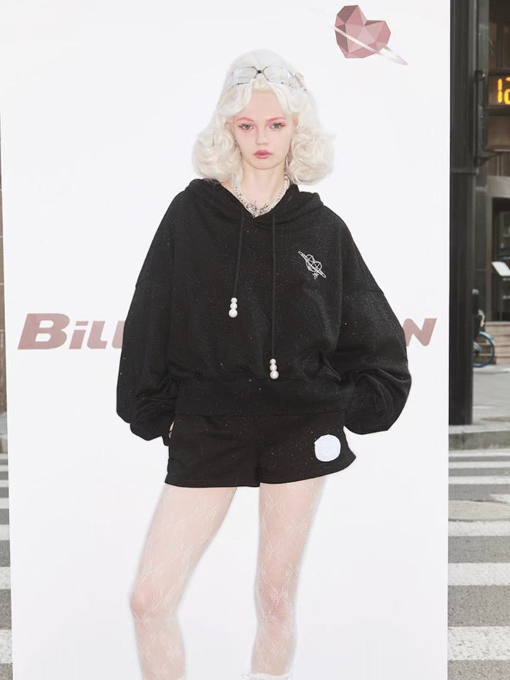 Glitter Graphic Cropped Hoodie