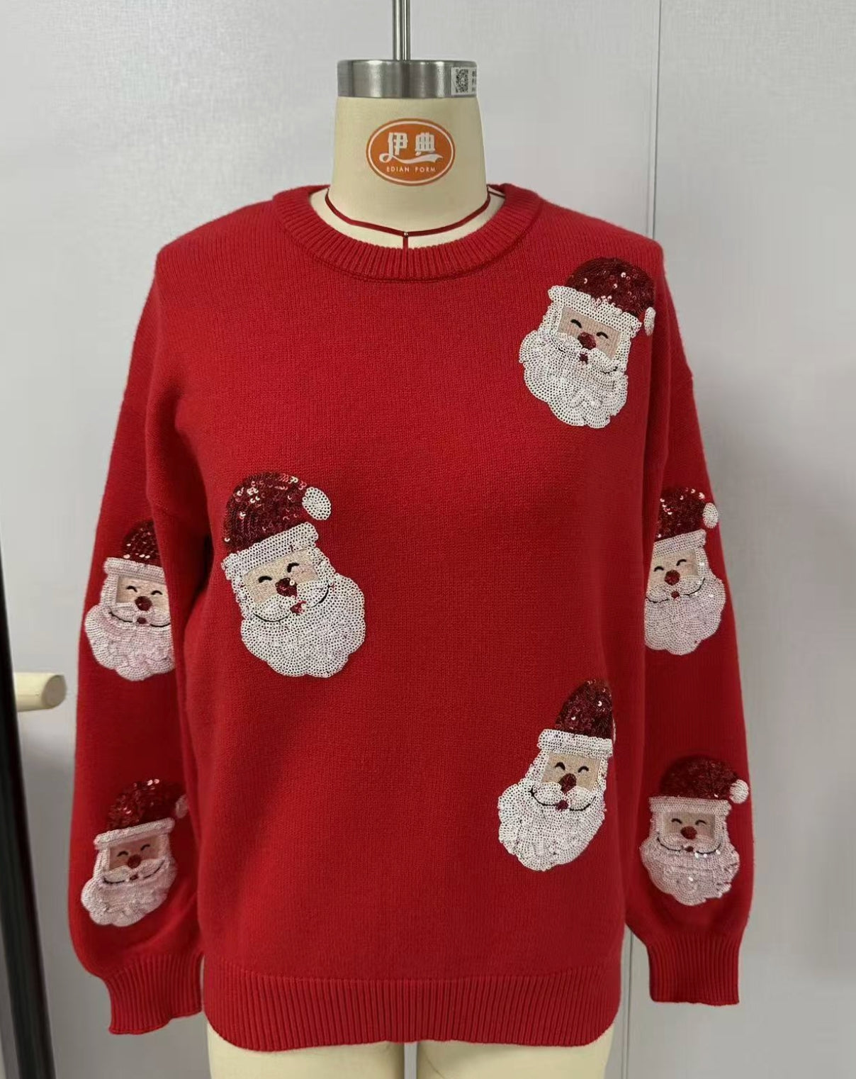 Festive Sequin Santa Christmas Pullover Sweater
