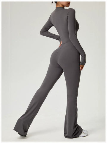 Sculpting Zip Front Flare Jumpsuit