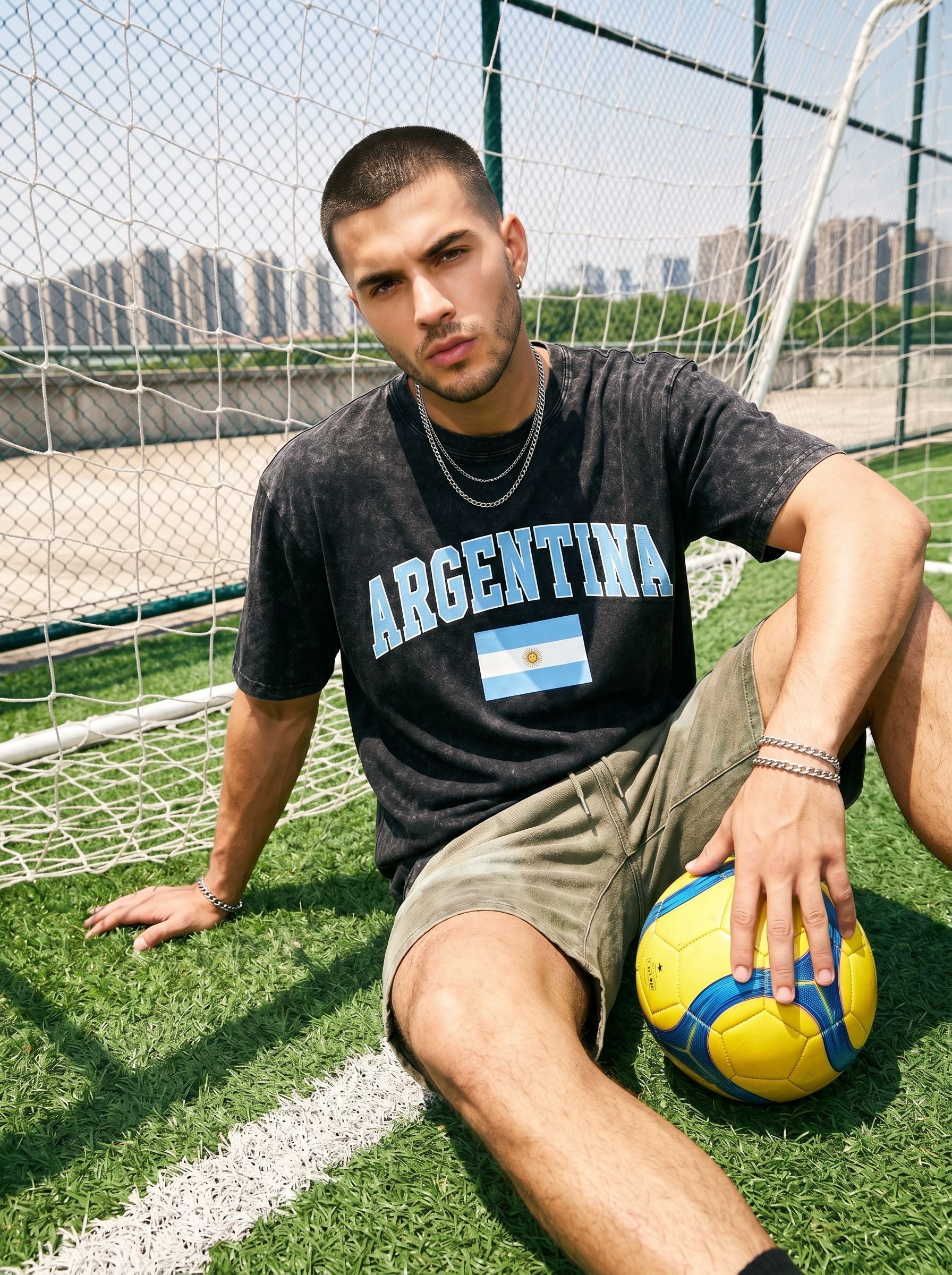 World Cup 2026 Oversized Acid Wash Argentina Graphic  T-Shirt