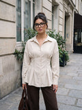 Fitted Pleated Waist Button Down Shirt