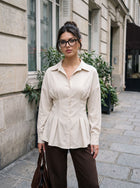 Fitted Pleated Waist Button Down Shirt