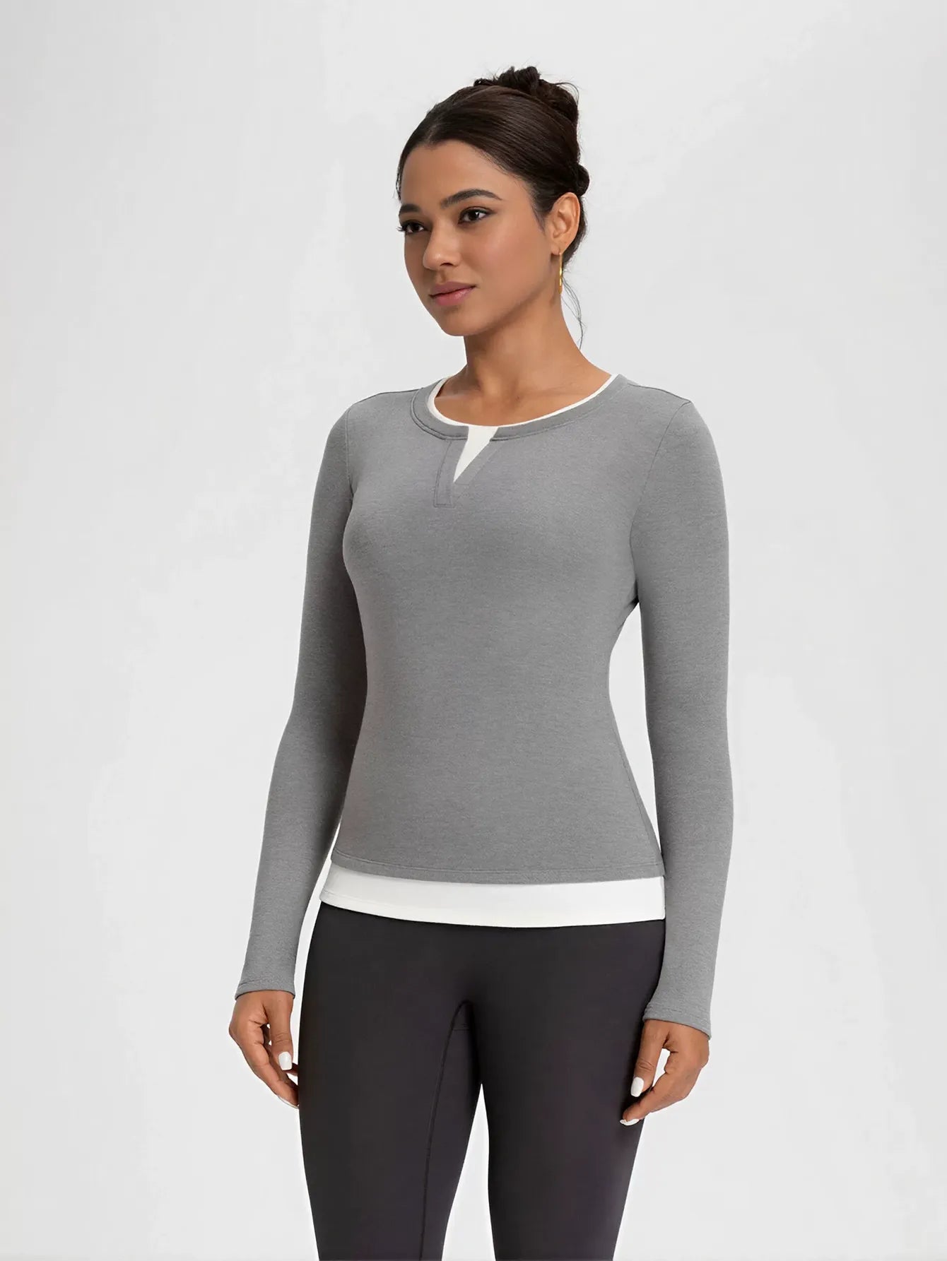 Layered Mock Neck Long Sleeve T Shirt