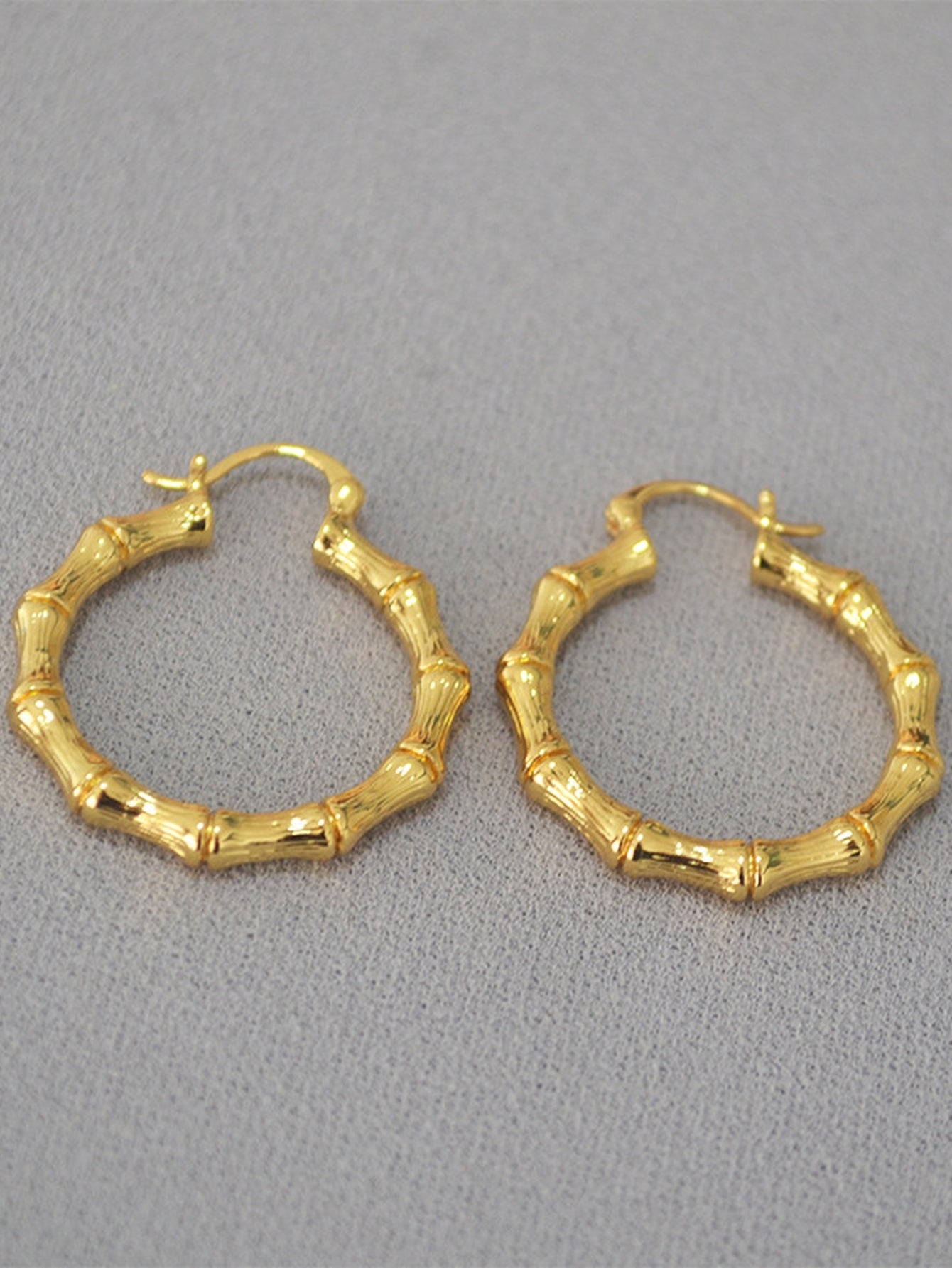 Gold Textured Bamboo Hoop Earrings