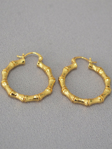 Gold Textured Bamboo Hoop Earrings