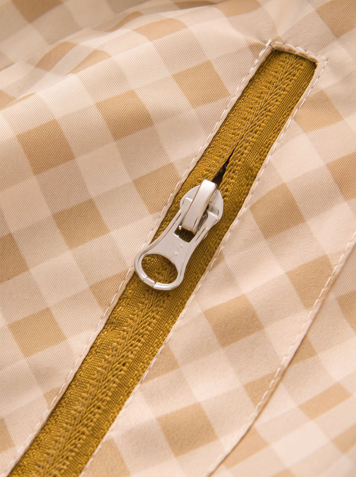Gingham Drawstring Waist Hooded Jacket