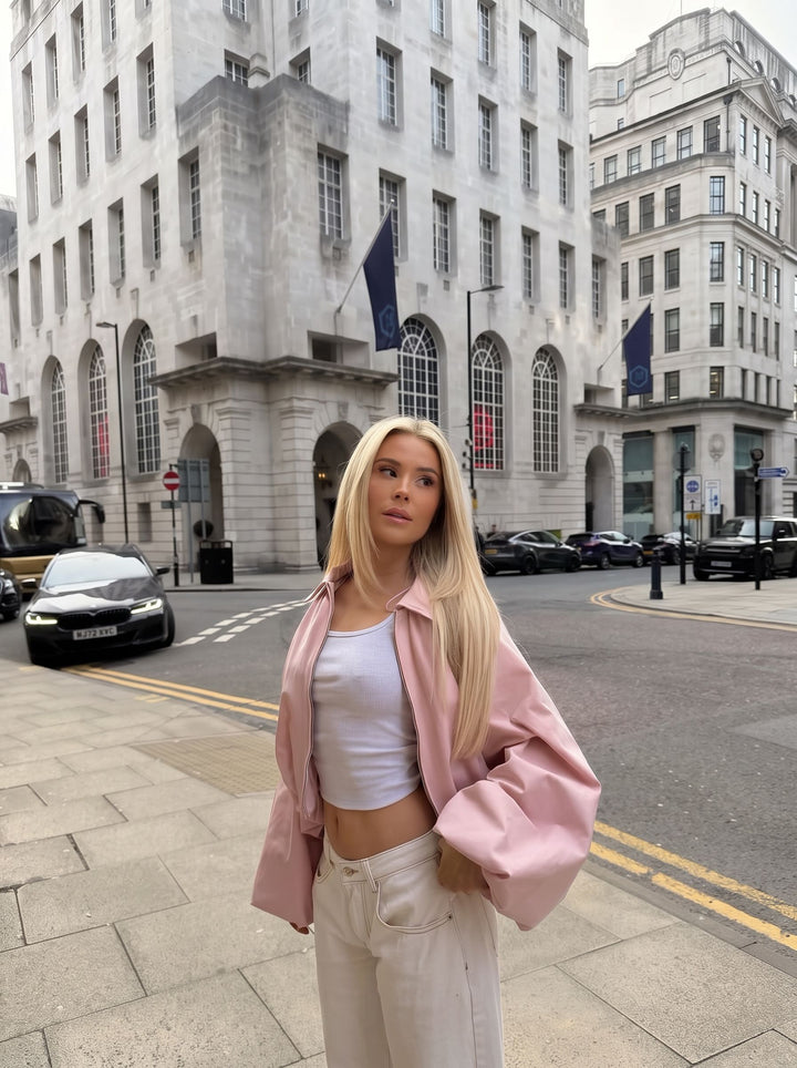 Oversized Pleated Zip Up Jacket