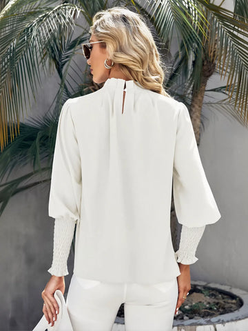 Elegant Pleated Smocked Cuff Blouse