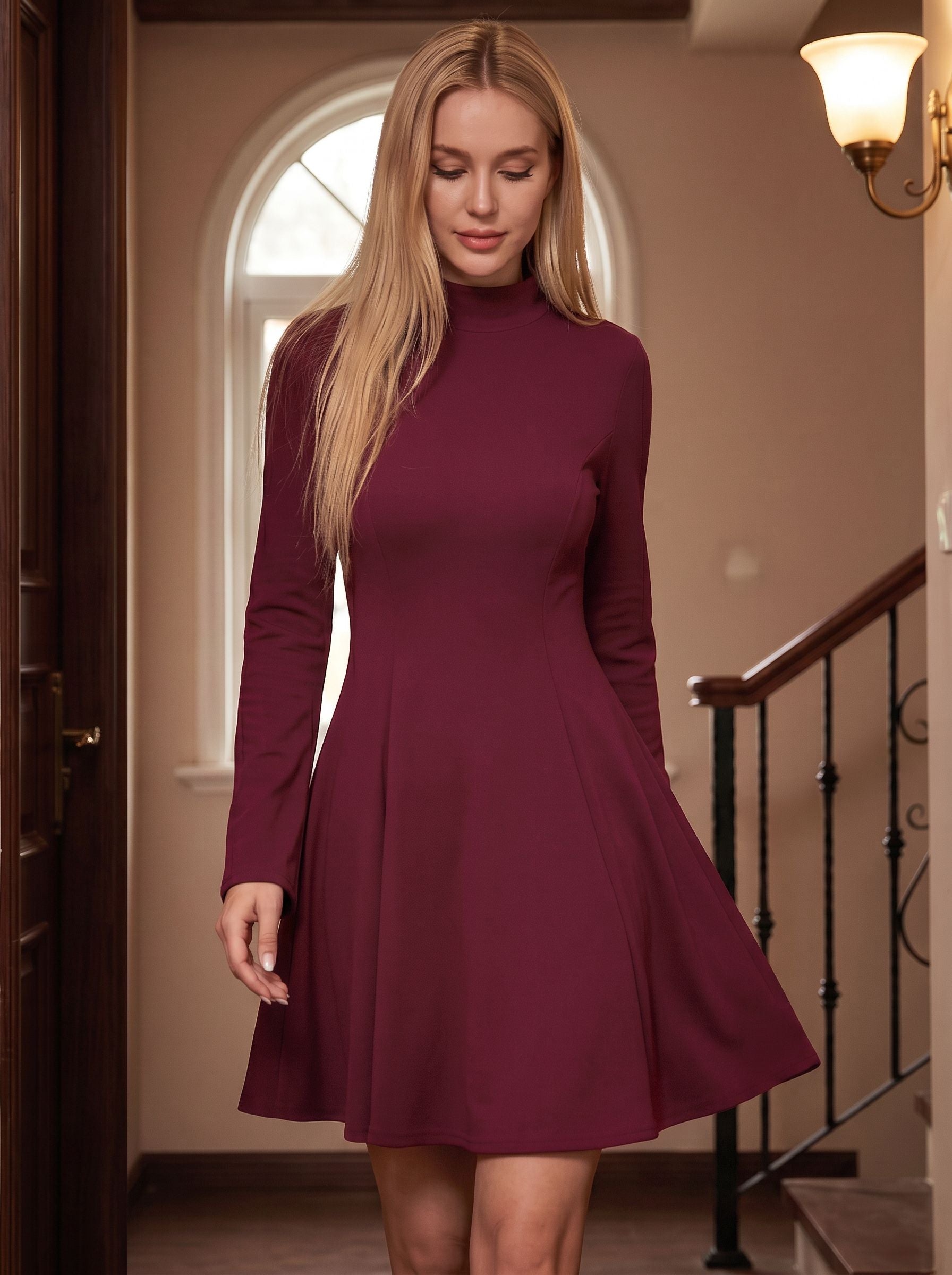 Mock Neck Flared Sleeve Dress