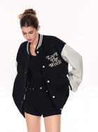 Oversized Colorblock Embroidered Varsity Jacket