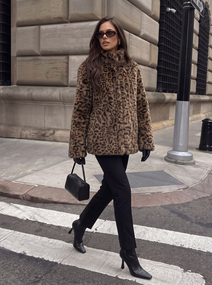 Cozy Leopard Print Faux Fur Coat