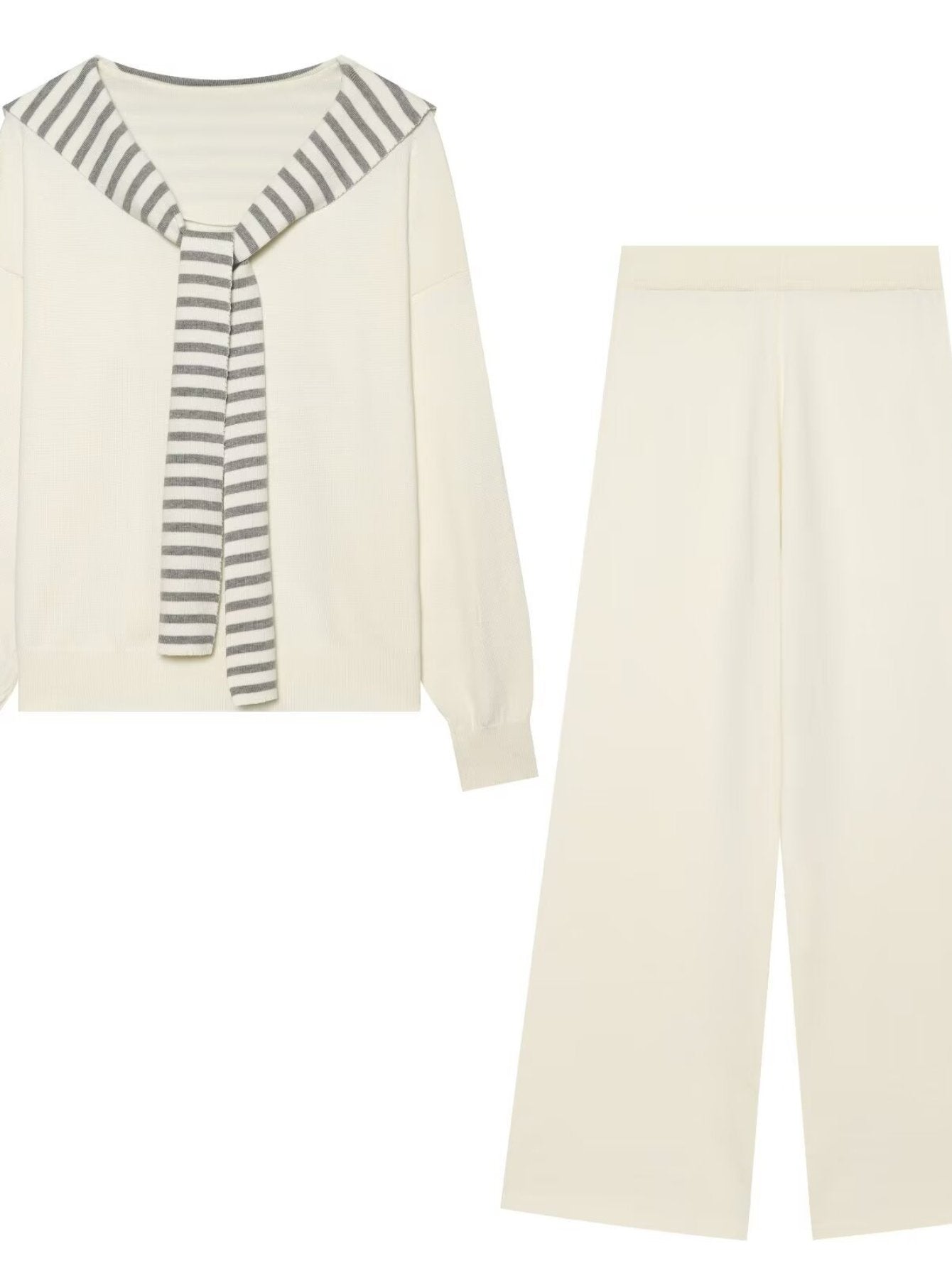 Casual Striped Sailor Collar Knit Pants Sets