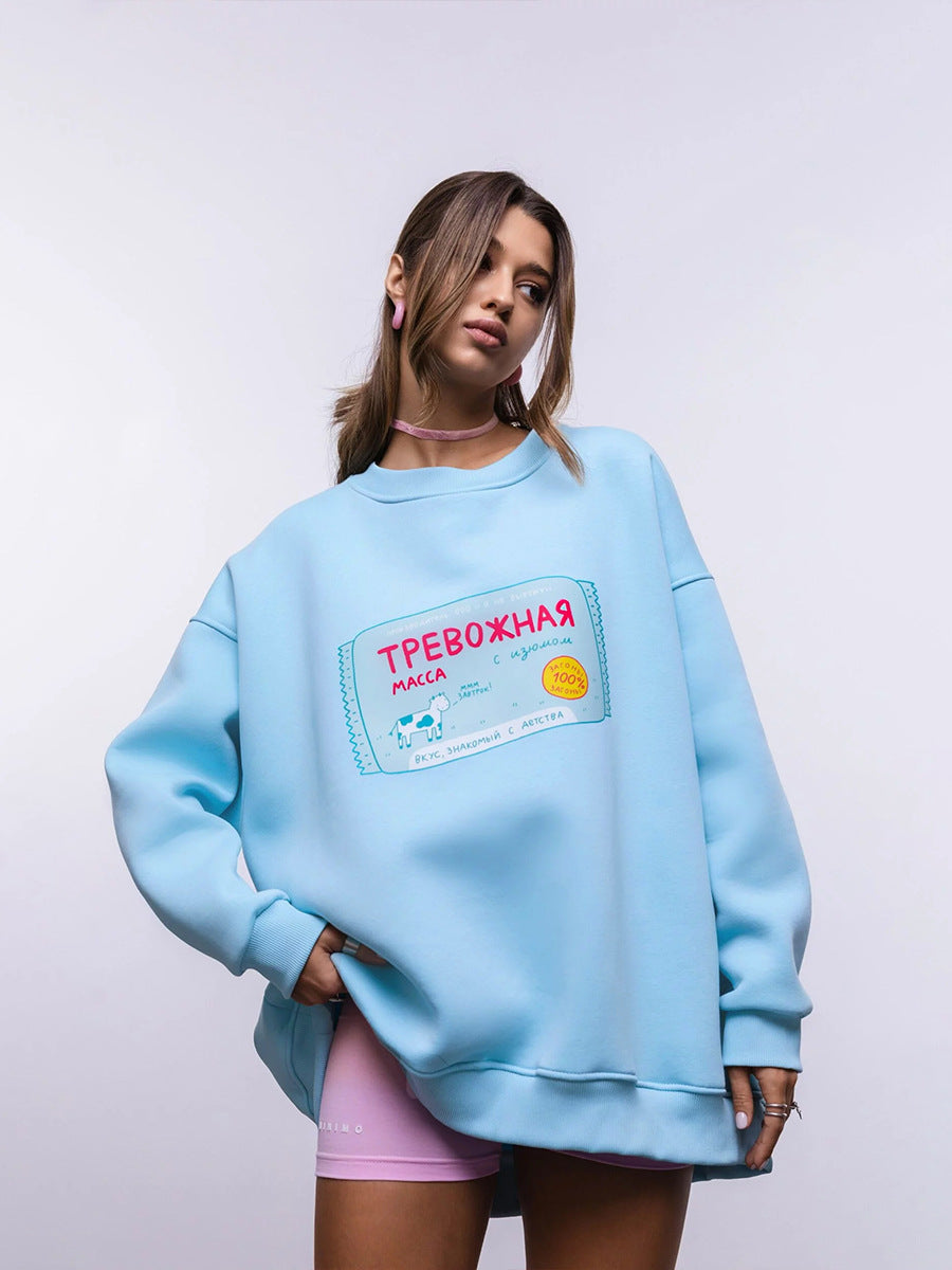 Oversized Graphic Print Fleece Sweatshirt