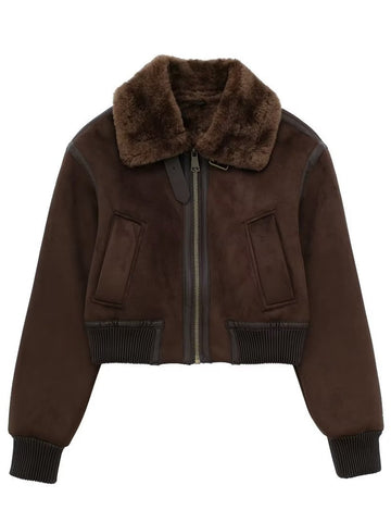 Faux Fur Lined Cropped Bomber Jacket
