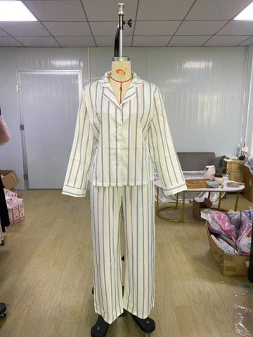 Soft Striped Satin Pajama Lounge Set
