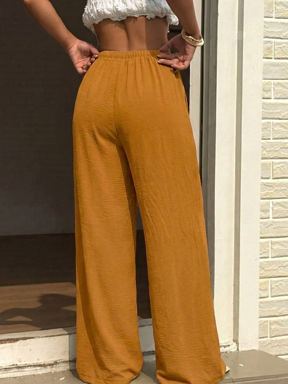 High Waisted Drawstring Linen Pants