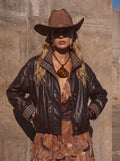 Plaid Trim Oversized Faux Leather Jacket