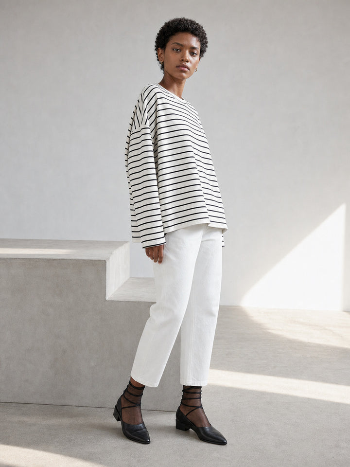 Oversized Striped Side Slit Tee