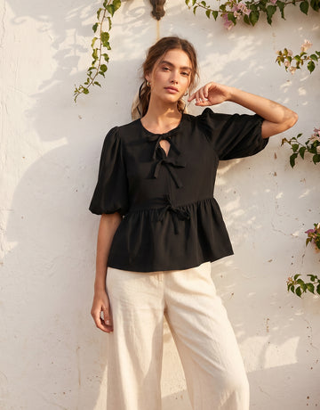 Tie Front Peplum Chiffon Blouse