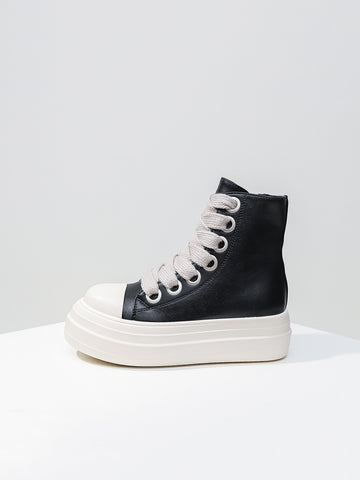 Chunky Platform Zip-Detail Edgy Boots[Note:Runs Small,Go One Size Up]