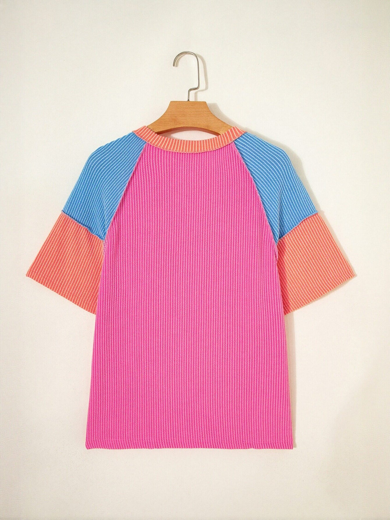 Colorblock Ribbed V Neck T Shirt