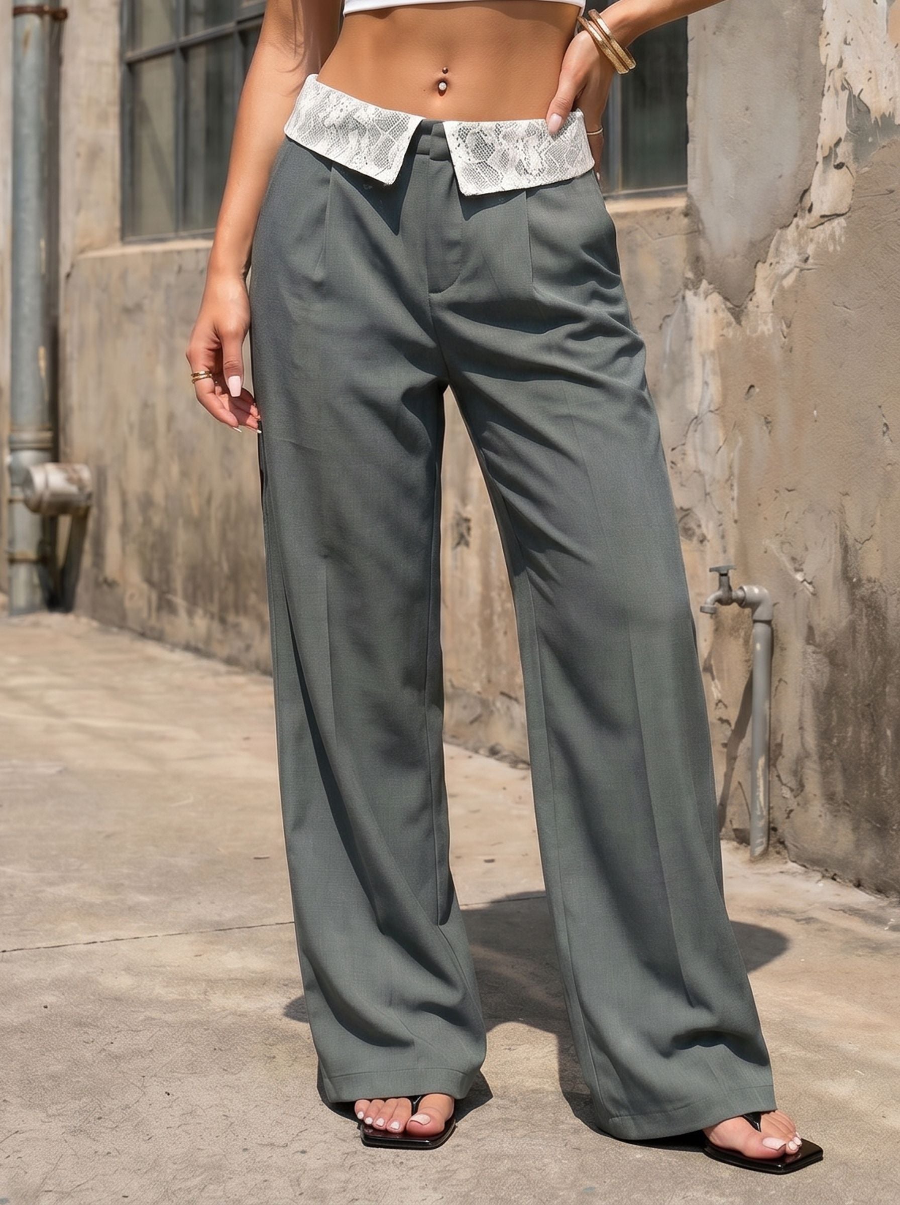 Lace Trim High Waisted Pants
