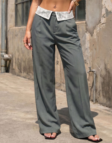 Lace Trim High Waisted Pants
