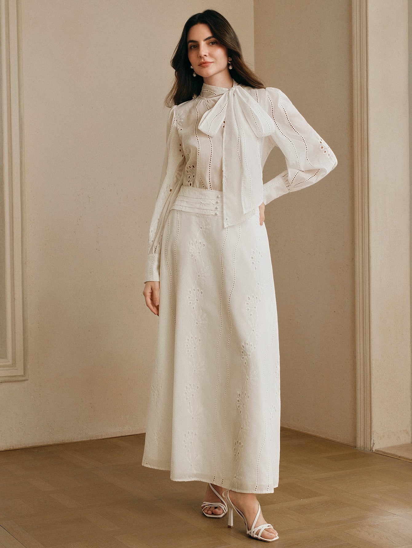 Elegant Embroidered Tie Neck Blouse