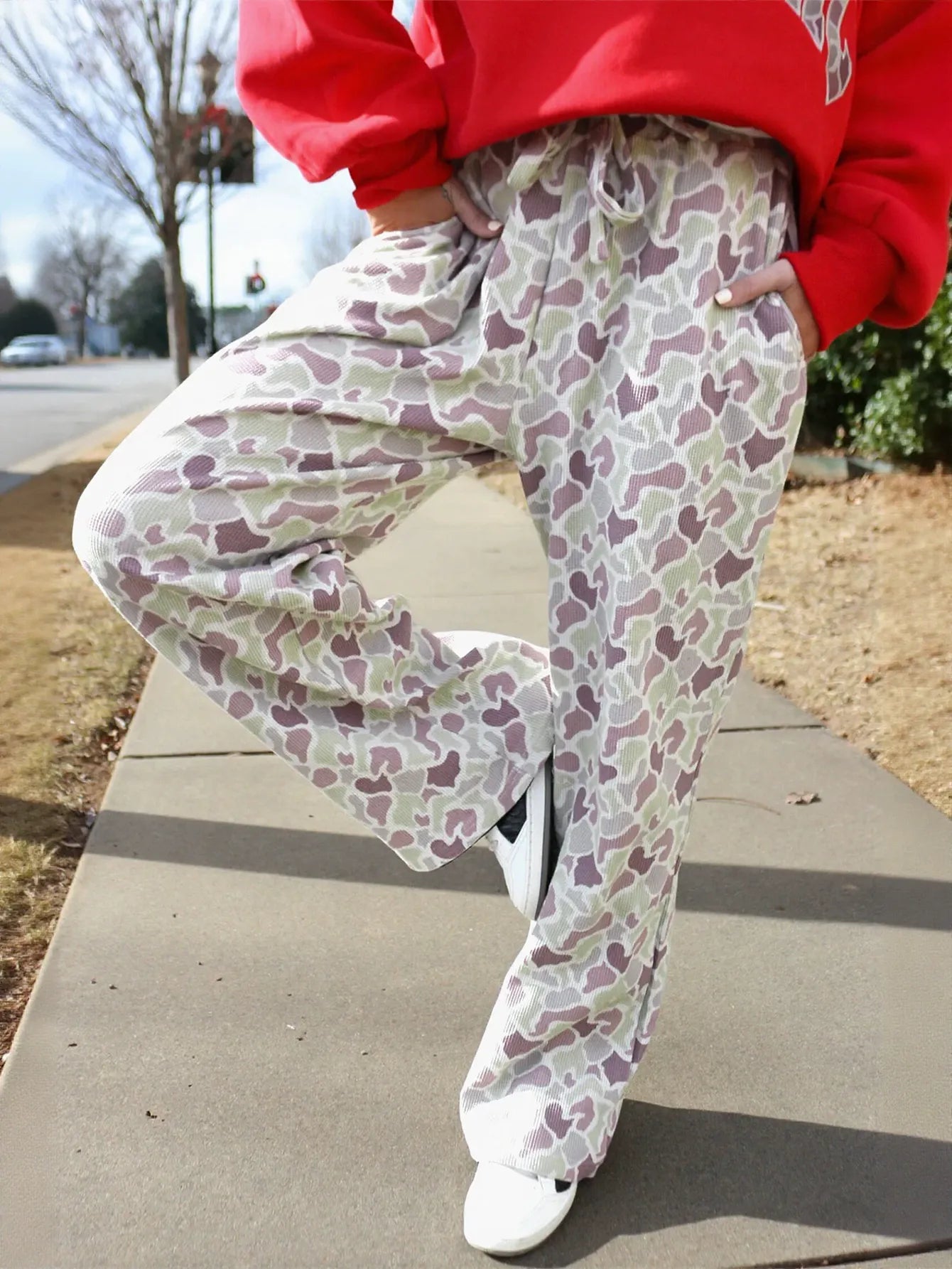 Comfy Printed Drawstring Wide Leg Pants