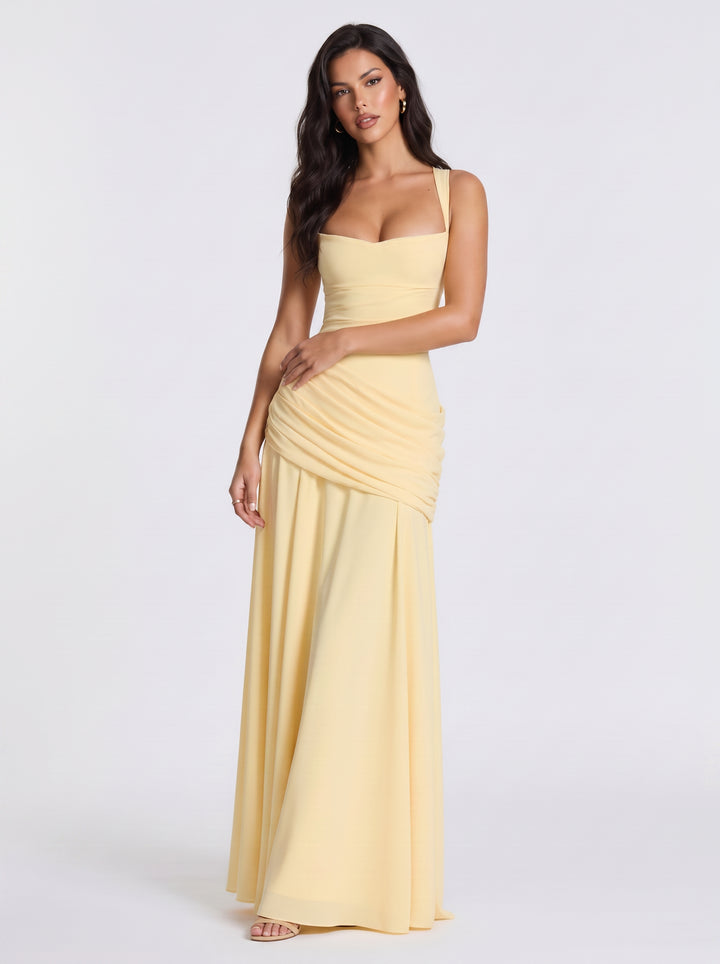 Corset Back Ruched Maxi Dress