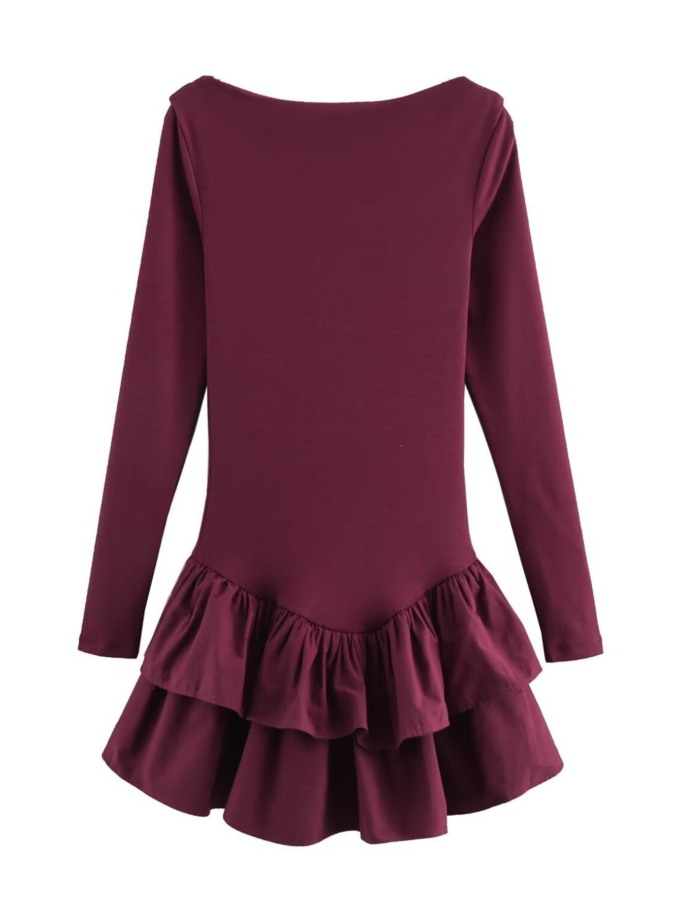 Backless Ruffle Hem Long Sleeve Dress