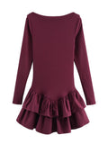 Backless Ruffle Hem Long Sleeve Dress