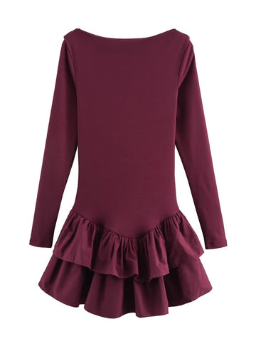 Backless Ruffle Hem Long Sleeve Dress