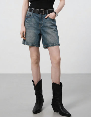 MO&Co. Loose Fit Denim Shorts
-Blue
