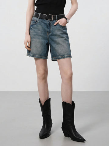 MO&Co. Loose Fit Denim Shorts
-Blue