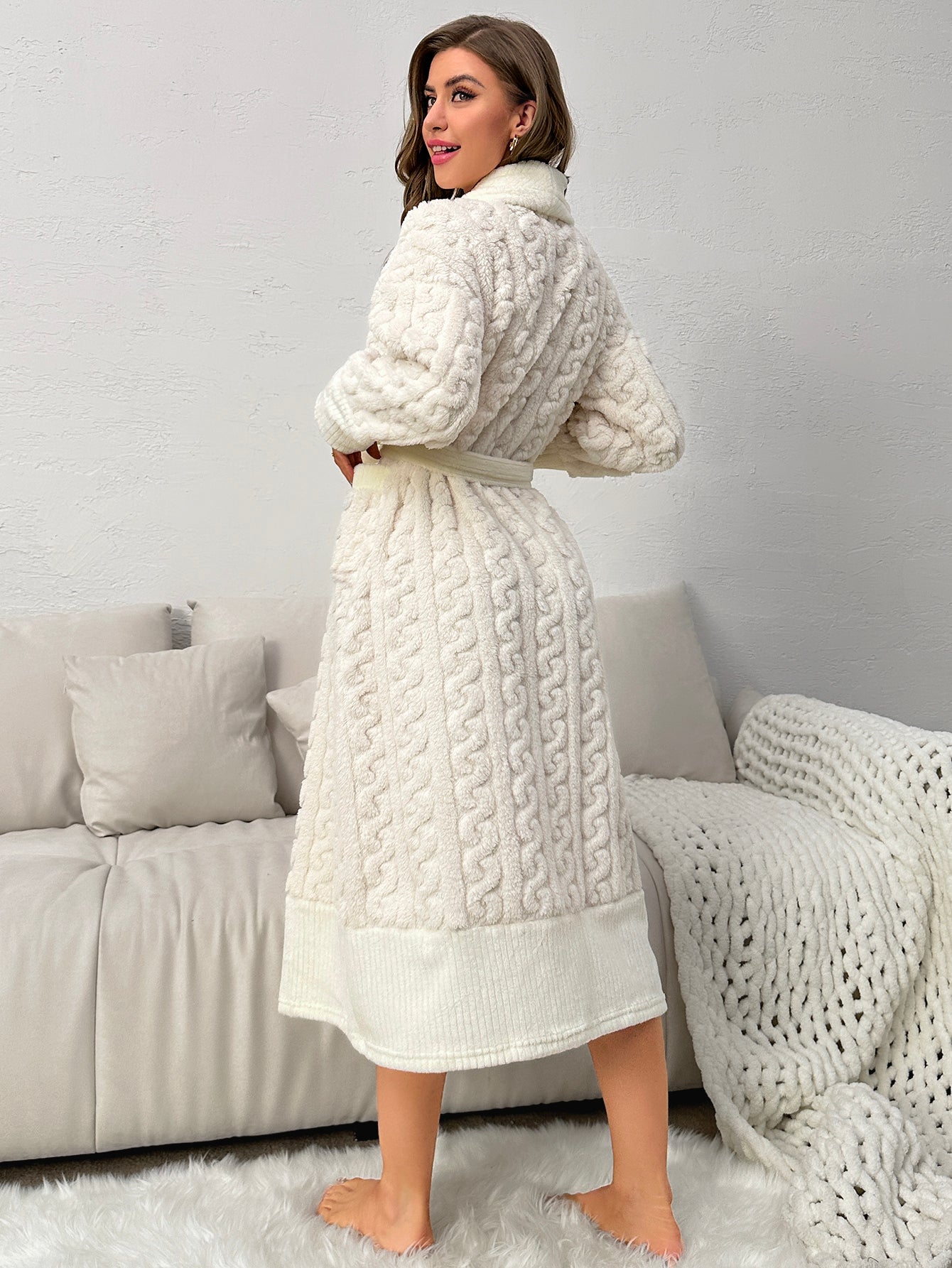 Plush Cable Knit Cozy Bathrobe