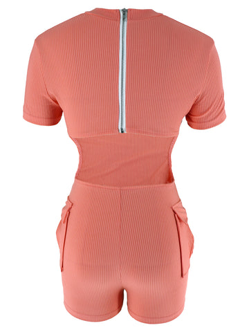 Backless Ribbed Knit Romper Shorts