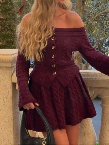 Off Shoulder Cable Knit Sweater Set