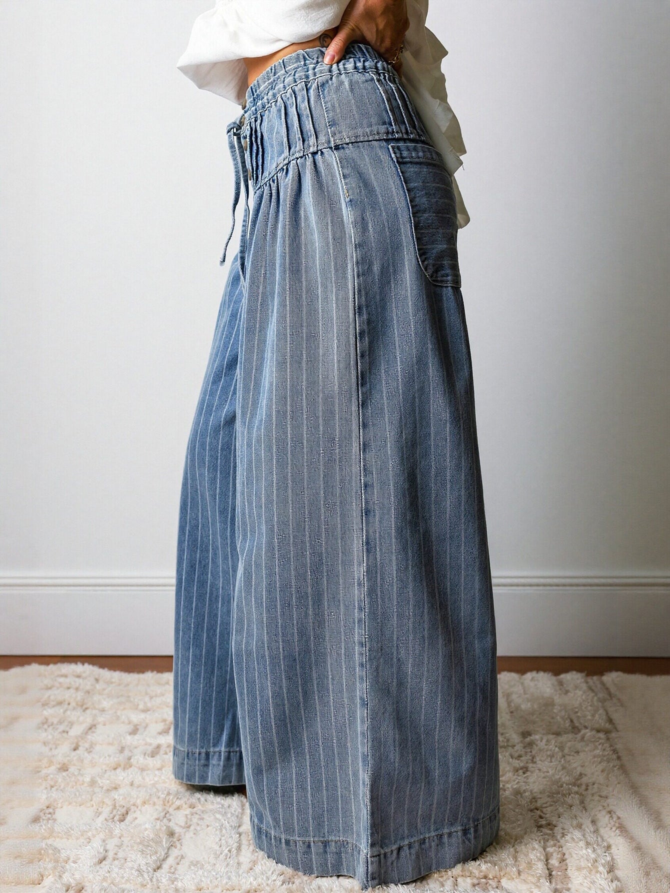 High Waist Striped Denim Pants